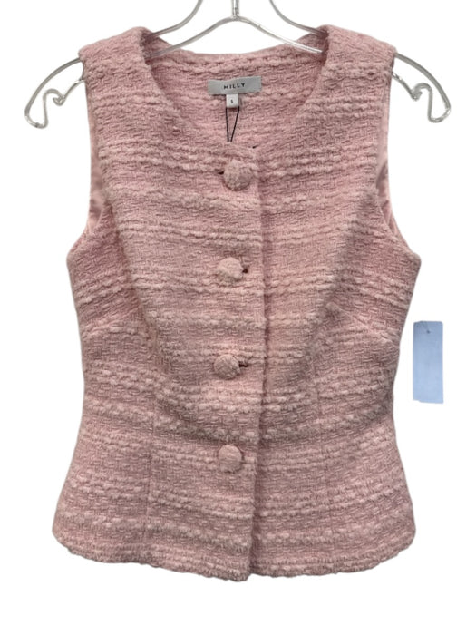 Milly Size Small Pink Polyester Button Front Boucle Darted Vest Pink / Small