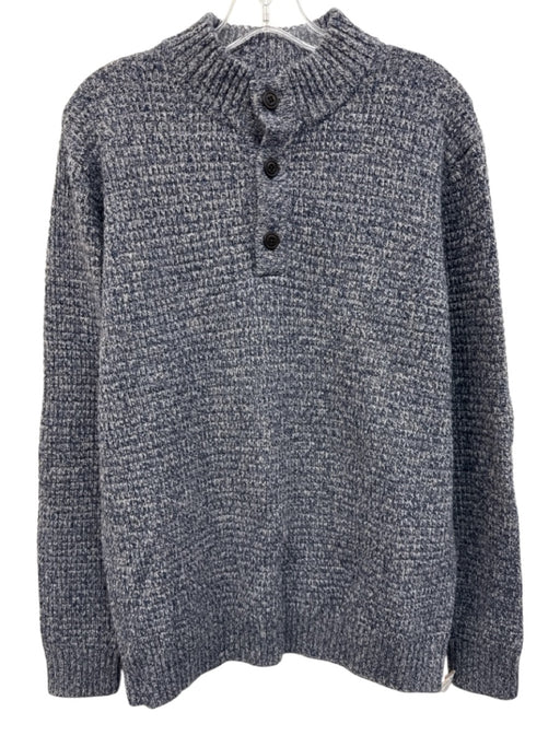 Peter Millar Size L Blue & White Wool Blend Knit Quarter Button Men's Sweater Blue & White / L