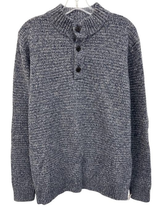Peter Millar Size L Blue & White Wool Blend Knit Quarter Button Men's Sweater Blue & White / L