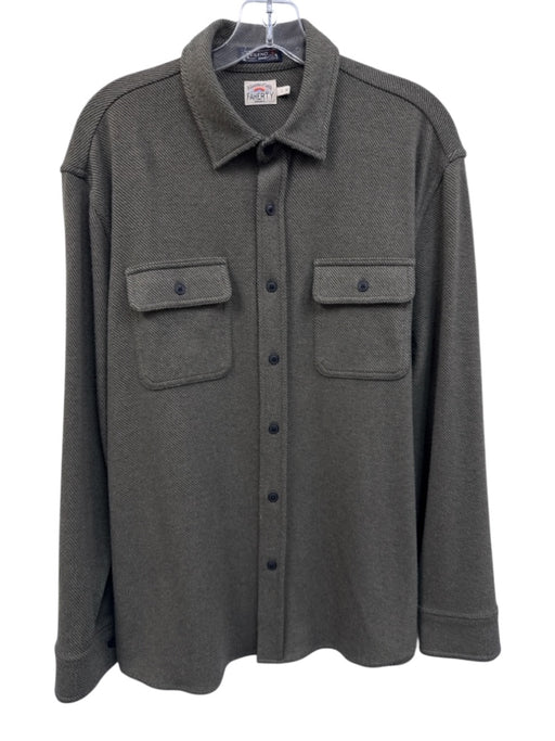 Faherty Size L Olive Green Cotton Blend Solid Button Up Men's Long Sleeve Shirt Olive Green / L