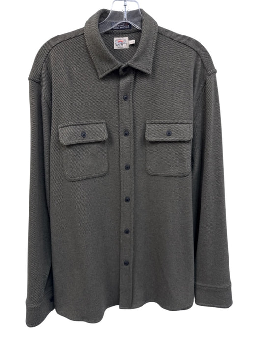 Faherty Size L Olive Green Cotton Blend Solid Button Up Men's Long Sleeve Shirt Olive Green / L