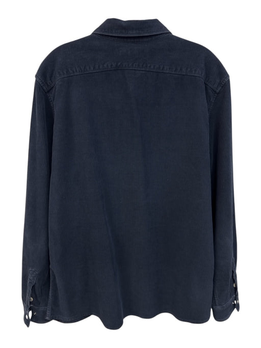 Teleria Size L Navy Blue Cotton Cordouroy Button Up Men's Long Sleeve Shirt Navy Blue / L