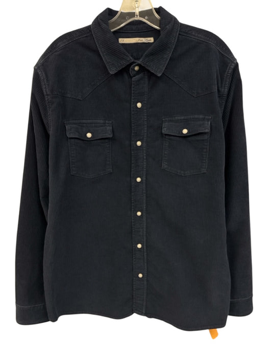 Teleria Size L Navy Blue Cotton Cordouroy Button Up Men's Long Sleeve Shirt Navy Blue / L