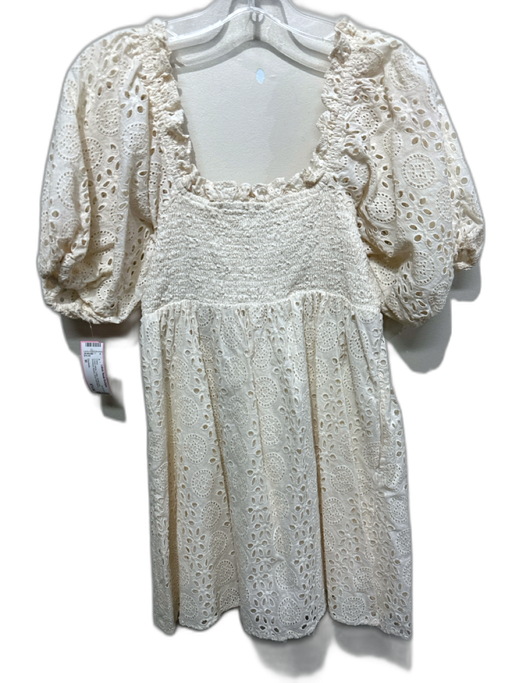 Cleobella Size M Cream White Cotton Eyelet Lace Smocked Bodice Pocketed Dress Cream White / M