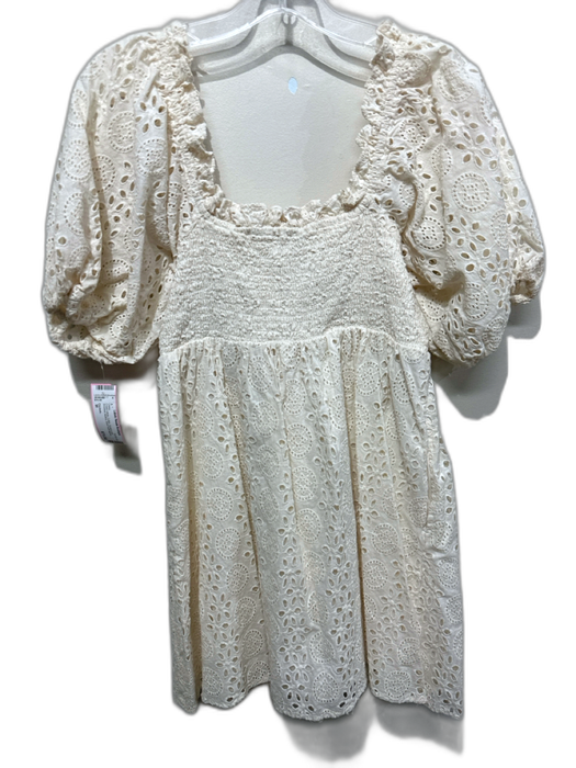 Cleobella Size M Cream White Cotton Eyelet Lace Smocked Bodice Pocketed Dress Cream White / M