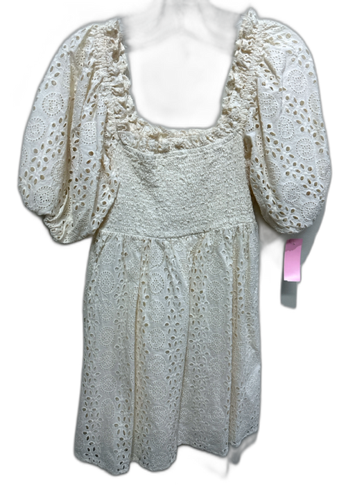 Cleobella Size M Cream White Cotton Eyelet Lace Smocked Bodice Pocketed Dress Cream White / M