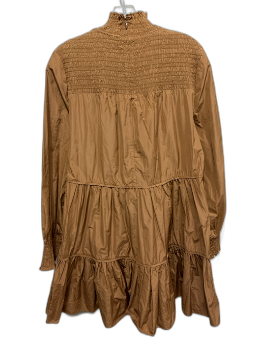 Veronica Beard Size 6 Tan Brown Polyester Smocked Neck Long Balloon Sleeve Dress Tan Brown / 6