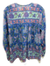 Bell Size S Blue, Pink & Green Silk & Cotton Floral Paisley Tassel Neck Top Blue, Pink & Green / S