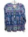 Bell Size S Blue, Pink & Green Silk & Cotton Floral Paisley Tassel Neck Top Blue, Pink & Green / S