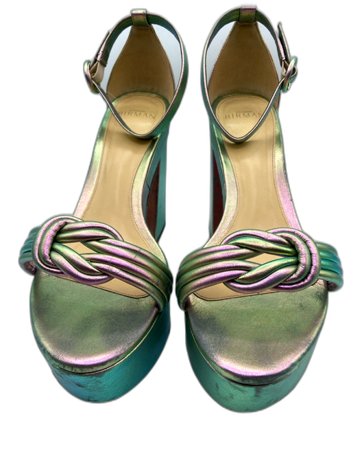 Alexandre Birman Shoe Size 40.5 Green & Purple Leather Color Shift Sandals Green & Purple / 40.5