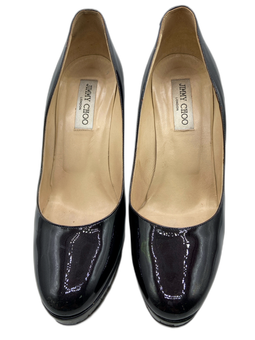 Jimmy Choo Shoe Size 40.5 Maroon Patent Platform Stiletto Micro Glitter Pumps Maroon / 40.5