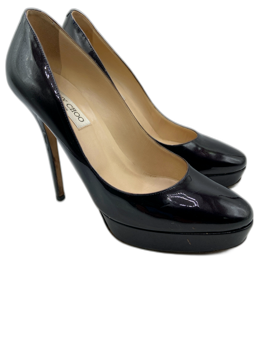 Jimmy Choo Shoe Size 40.5 Maroon Patent Platform Stiletto Micro Glitter Pumps Maroon / 40.5