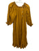 Sleeper Size 8 Orange Linen Button Up 3/4 Sleeve Ruffle Neckline Dress Orange / 8