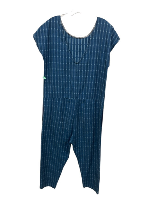 Ace & Jig Size S Blue Cotton Striped Short Sleeve Jumpsuit Dress Blue / S