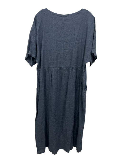 Ellamoda Size M/L Gray Linen Short Sleeve Pockets Dress Gray / M/L