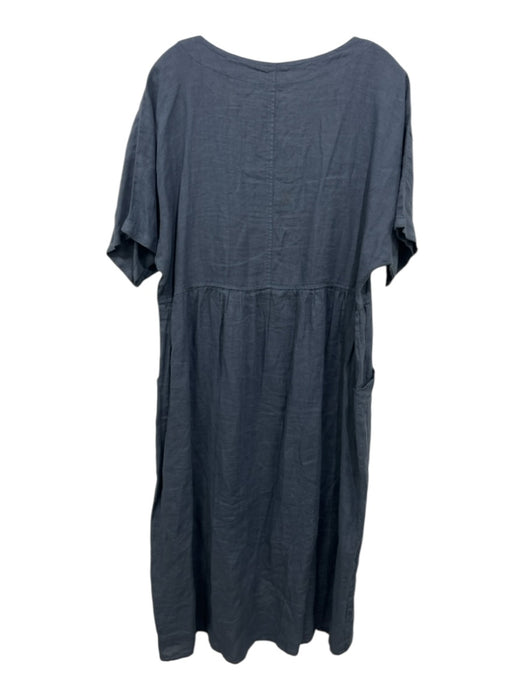 Ellamoda Size M/L Gray Linen Short Sleeve Pockets Dress Gray / M/L