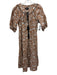 Maac Size S Brown, Beige, Black Cotton floral print Tie Neck Short Sleeve Dress Brown, Beige, Black / S
