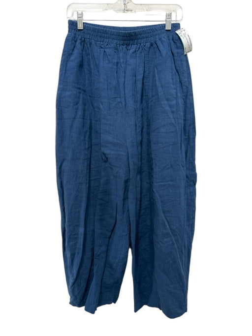 Ilana Kohn Size M Blue Linen Elastic Waist Wide Leg Pants Blue / M