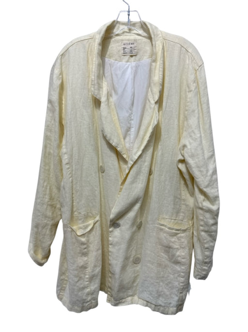 BOHEME Size 4 Yellow Linen Double Breasted Long Sleeve Pockets Oversized Jacket Yellow / 4
