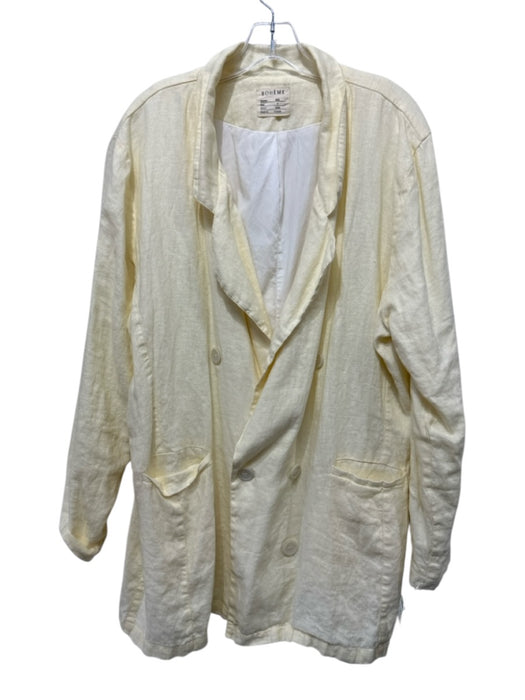 BOHEME Size 4 Yellow Linen Double Breasted Long Sleeve Pockets Oversized Jacket Yellow / 4