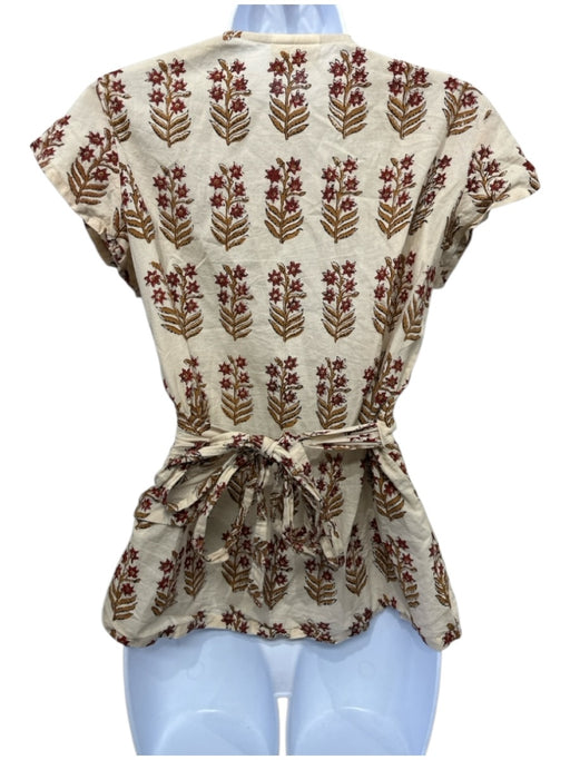 Conscious Clothing Size M Cream & Multi No Fabric Tag V Neck Wrap Floral Top Cream & Multi / M