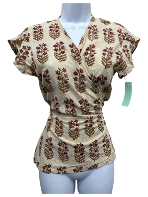 Conscious Clothing Size M Cream & Multi No Fabric Tag V Neck Wrap Floral Top Cream & Multi / M