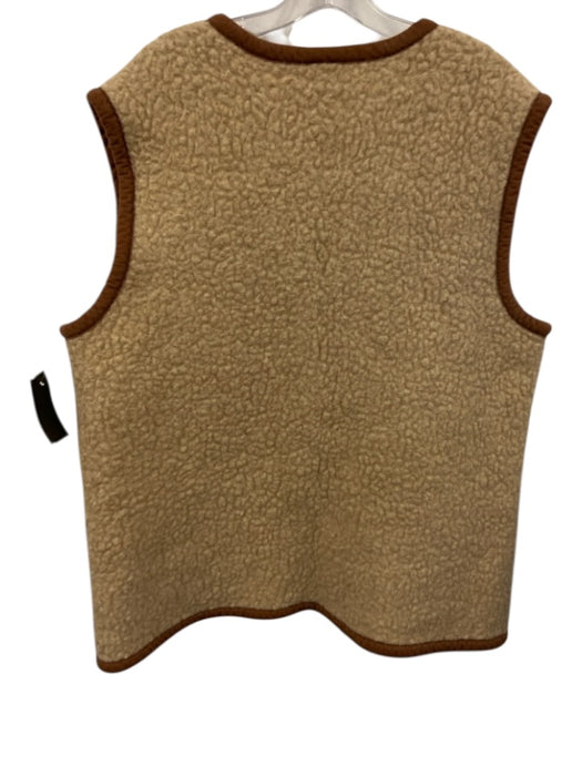 Alwero Size XXXXL Beige & Brown Wool V Neck Toggle Buttons Patch Pocket Vest Beige & Brown / XXXXL