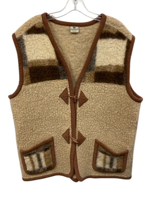 Alwero Size XXXXL Beige & Brown Wool V Neck Toggle Buttons Patch Pocket Vest Beige & Brown / XXXXL