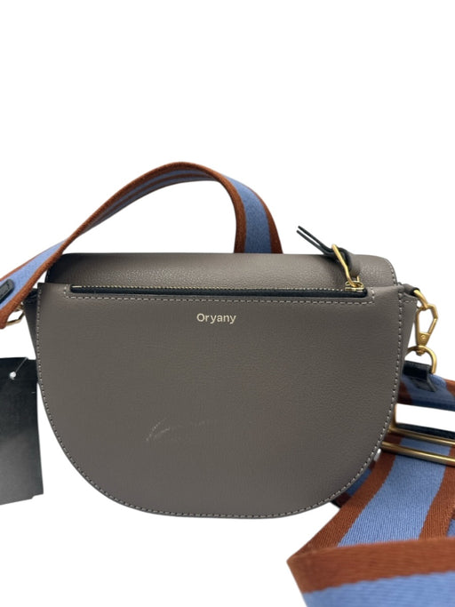 Oryany Taupe Gray Leather Flap Top Magnetic Snap Closure Zip Pocket Bag Taupe Gray