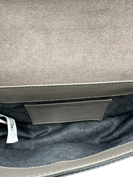 Oryany Taupe Gray Leather Flap Top Magnetic Snap Closure Zip Pocket Bag Taupe Gray