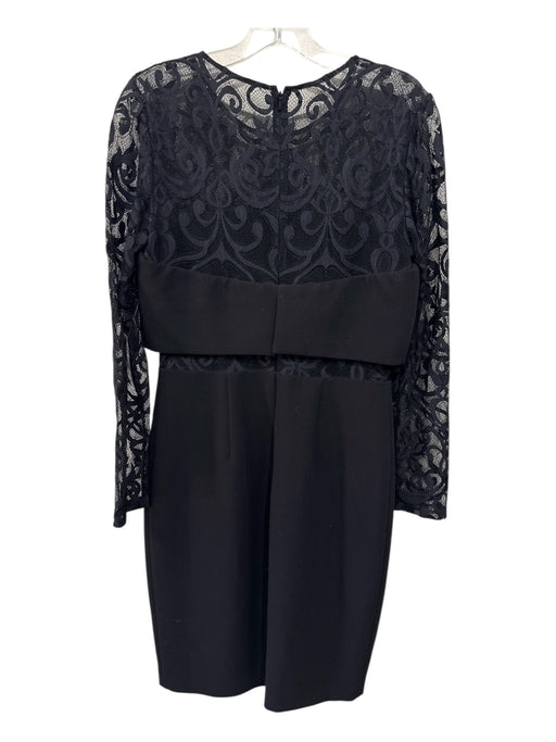David Meister Size 8 Black Terylene Blend Fabric Block Lace Sleeves Darted Dress Black / 8