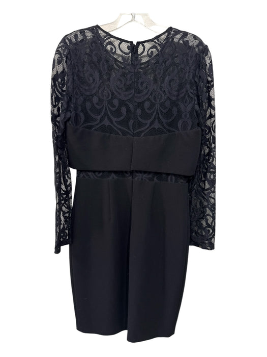 David Meister Size 8 Black Terylene Blend Fabric Block Lace Sleeves Darted Dress Black / 8