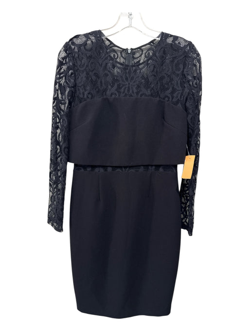 David Meister Size 8 Black Terylene Blend Fabric Block Lace Sleeves Darted Dress Black / 8