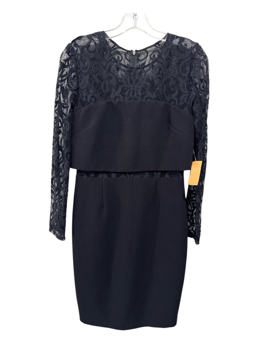 David Meister Size 8 Black Terylene Blend Fabric Block Lace Sleeves Darted Dress Black / 8