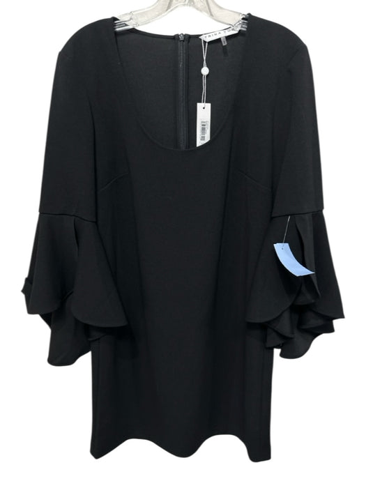 Trina Turk Size 4 Black Polyester Blend U Neck 3/4 Sleeve Flounce Wrist Dress Black / 4