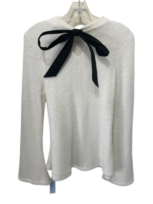 Maeve Size S White & Black Polyamide Blend Knit Fuzzy Tie Back Sweater White & Black / S