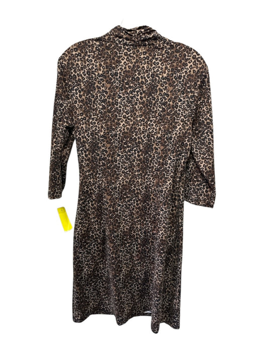 J. McLaughlin Size M Brown & Black Nylon Long Sleeve Leapord print V Neck Dress Brown & Black / M
