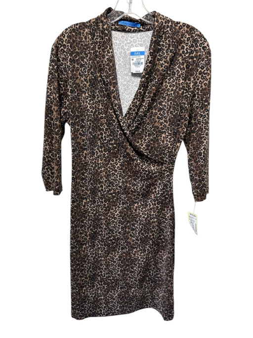 J. McLaughlin Size M Brown & Black Nylon Long Sleeve Leapord print V Neck Dress Brown & Black / M
