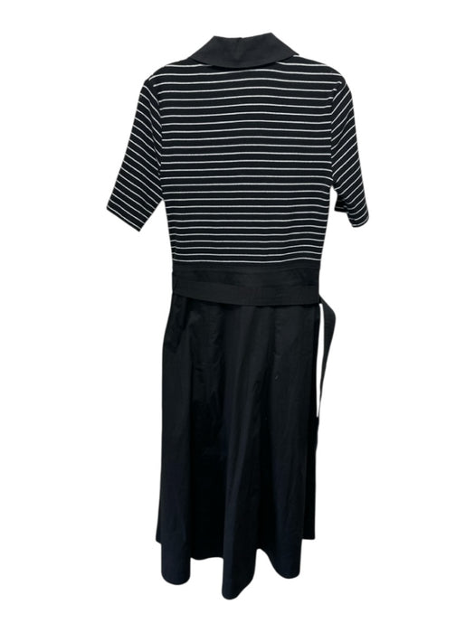 Elie Tahari Size M Black & White Cotton Short Sleeve Striped Maxi Collar Dress Black & White / M