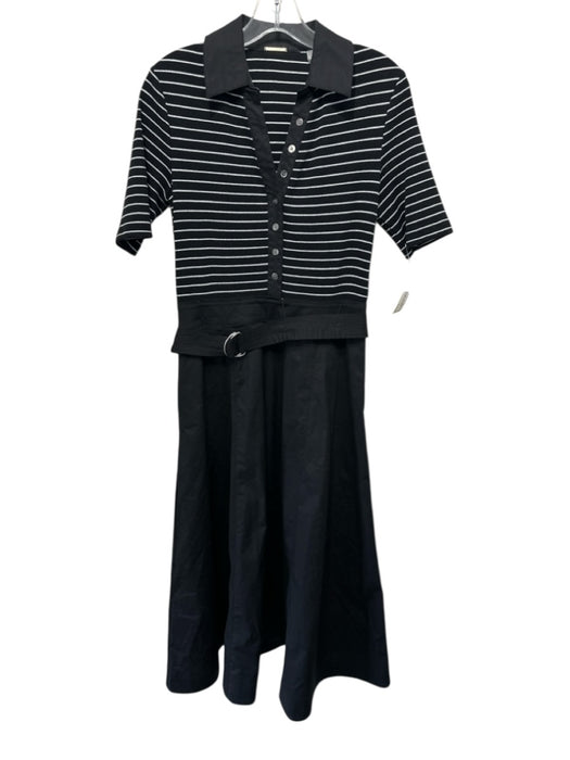 Elie Tahari Size M Black & White Cotton Short Sleeve Striped Maxi Collar Dress Black & White / M