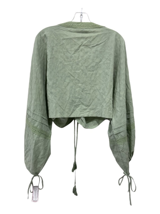 Lucca Size M Sage Cotton Crochet Detail Lace Up Front Drawstring Sleeves Top Sage / M