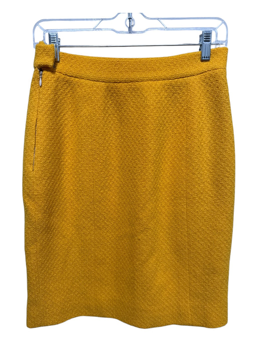 Chanel Boutique Size S Yellow Side Zip Knit Gold Buttons Knee length Skirt Yellow / S