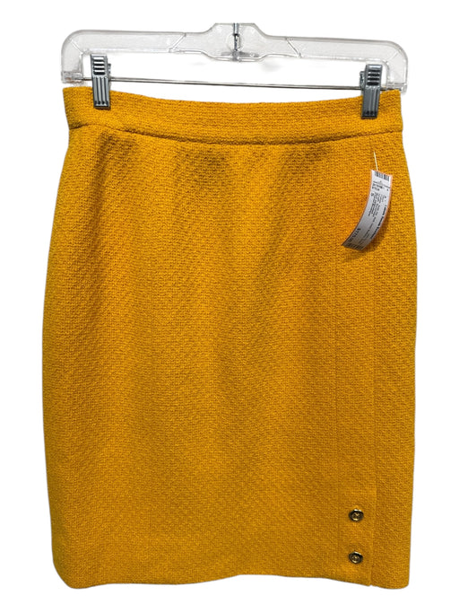 Chanel Boutique Size S Yellow Side Zip Knit Gold Buttons Knee length Skirt Yellow / S