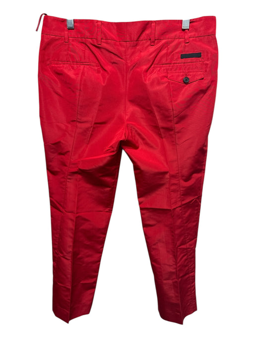 Prada Size 42 Red Silk & Polyester Zip Fly Pockets Pleat Trouser Pants Red / 42