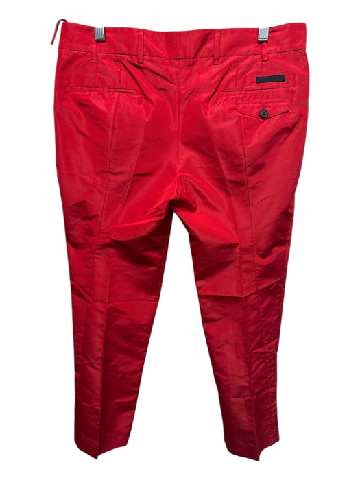 Prada Size 42 Red Silk & Polyester Zip Fly Pockets Pleat Trouser Pants Red / 42