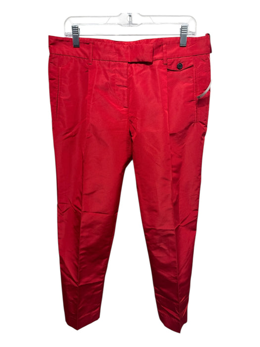 Prada Size 42 Red Silk & Polyester Zip Fly Pockets Pleat Trouser Pants Red / 42