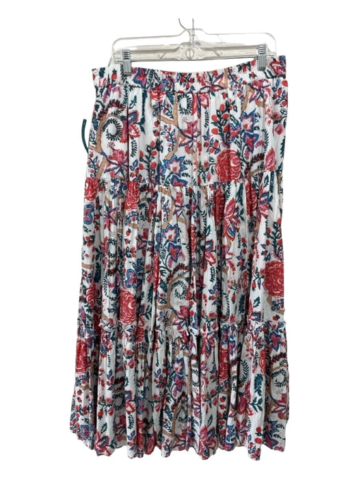 Soft Surroundings Size L White & Multi Cotton Floral Paisley Button Front Skirt White & Multi / L