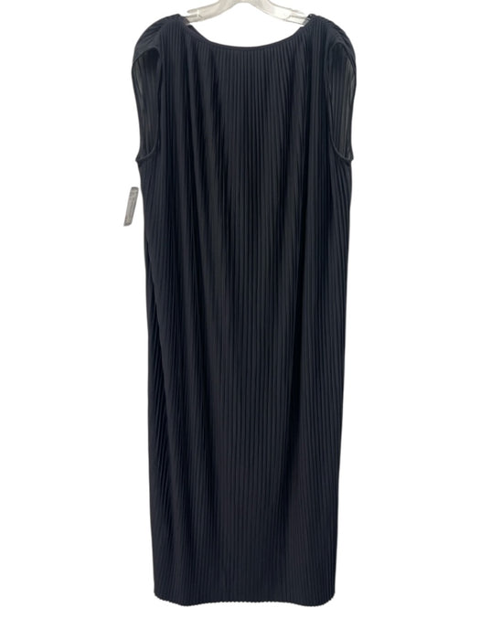 COS Size L Black Polyester Micropleat Crinkle Round Neck Midi Dress Black / L