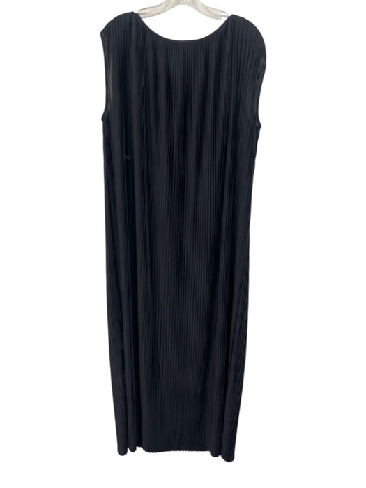 COS Size L Black Polyester Micropleat Crinkle Round Neck Midi Dress Black / L