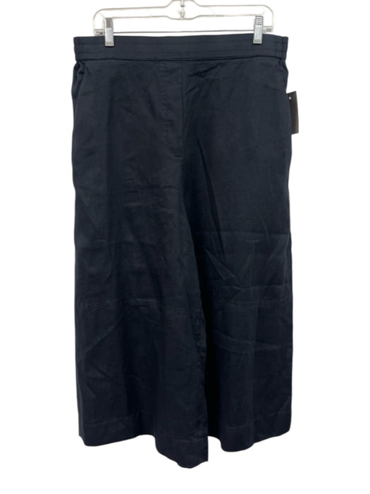 COS Size 12 Navy Blue Linen Elastic Waist High Rise Wide Leg Crop Pants Navy Blue / 12